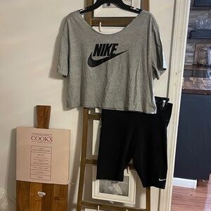 Nike Heather Gray Top and Black Biker Shorts